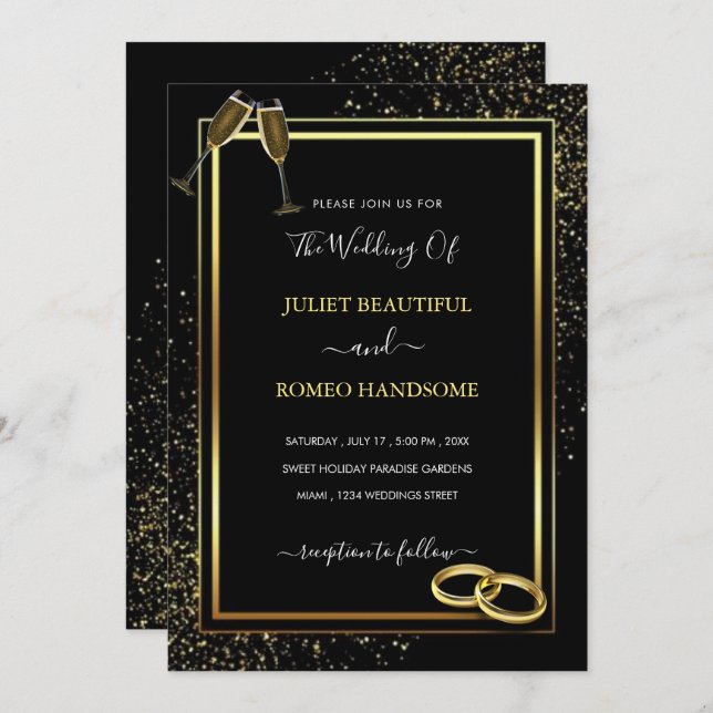 Convite Simples Personalizado para Casamento Negro (Frente/Verso)