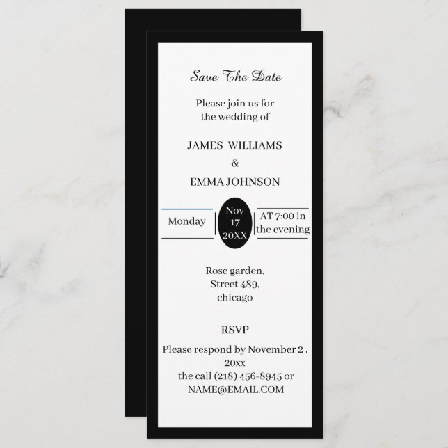 Convite Simples Preto E Branco Personalizável Salvar A Dat (Frente/Verso)