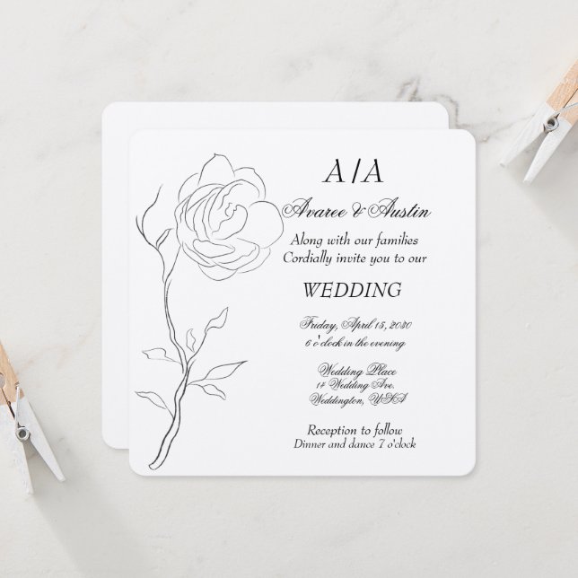 Convite Simples, preto e branco, sistema jasmim (Frente/Verso In Situ)