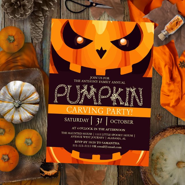 Convite Simples Pumpkin Carving Party Halloween Spooky Inv (Criador carregado)