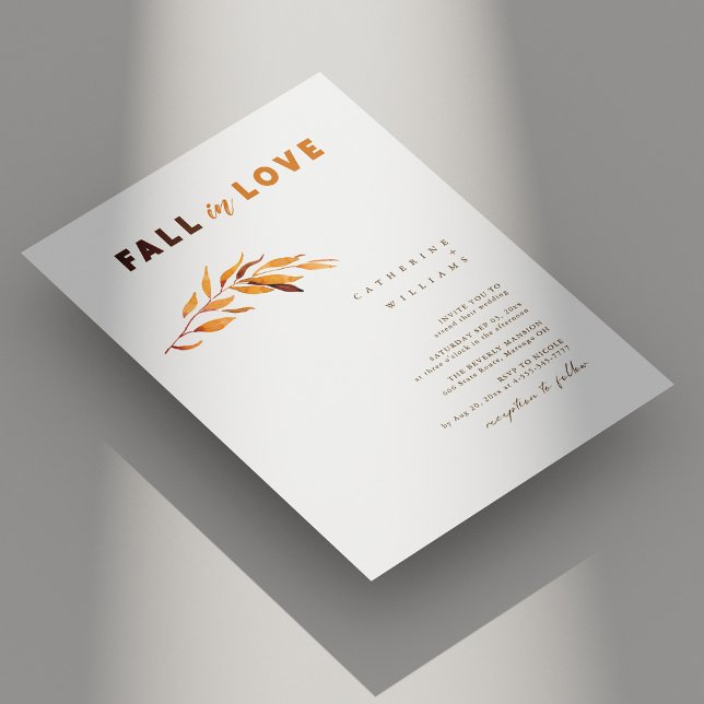 Convite Simples Queda Elegante no Amor: Casamento Branco d (Simple Elegant Fall in Love: Autumn White Wedding Invitation)