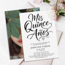 Simples Quinceanera Caligrafia Preto e Branco Foto