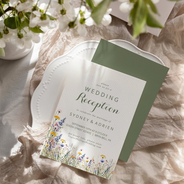 Convite Simples Recepção de Casamento com Flores Silvestre (Criador carregado)