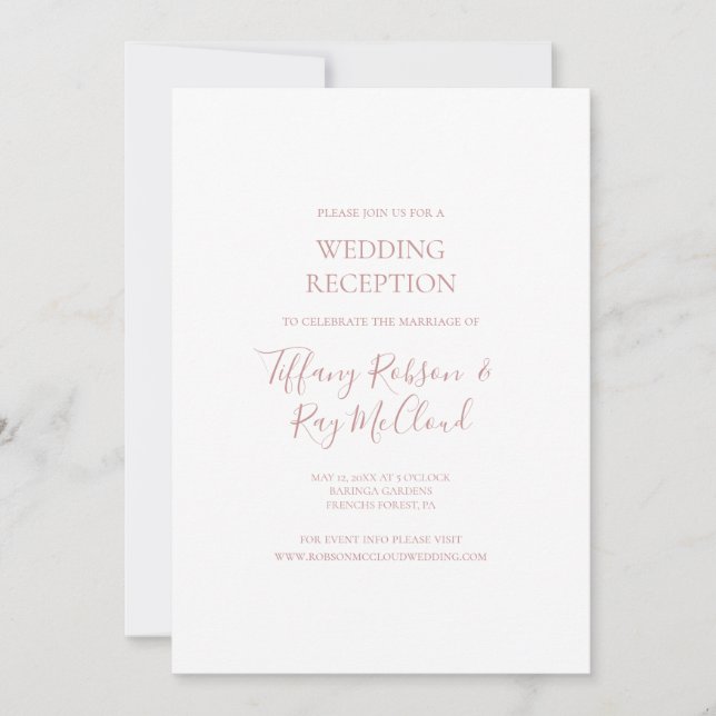 Convite Simples Recepção de Casamento em Rose Gold Elegant (Frente)