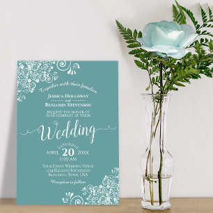 Convite Simples rendas brancas do legado no casamento teal