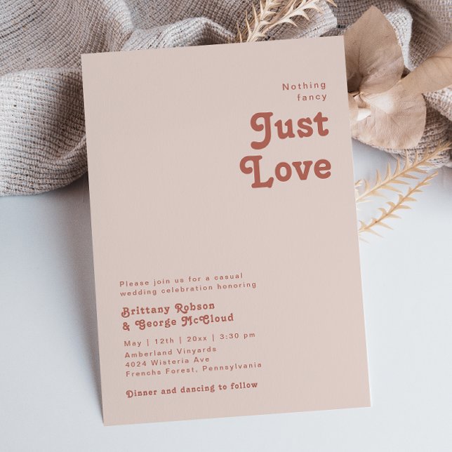 Convite Simples Retro Vibe Blush Pink Nada Rico Casamento (Criador carregado)