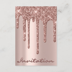 Convite Simples Rosa Drips Brilho Casamento de Aniversário