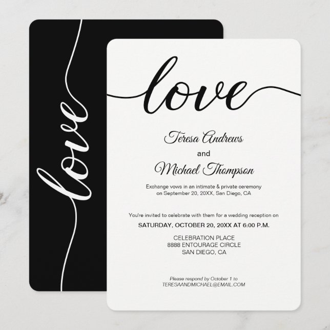 Convite Simples Roteiro de Amor Recepção de Casamento Fuga (Frente/Verso)