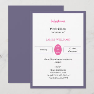 Convite Simples Roxo E Chá de fraldas Personalizado