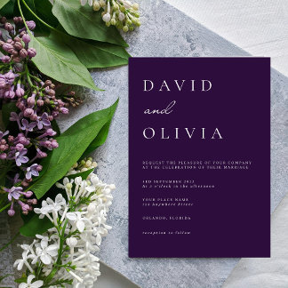 Convite Simples Roxo Preto & Branco Elegante Minimalista 