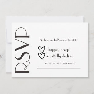 Convite Simples RSVP Coração Preto Branco Casamento