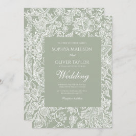 Convite Simples Sage Green Line Art Casamento de Wildflowe