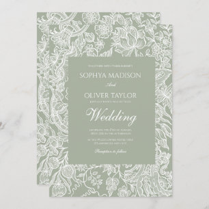 Convite Simples Sage Green Line Art Casamento de Wildflowe