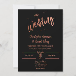 Convite Simples Script Black Rosa Gold Foil O Casamento de