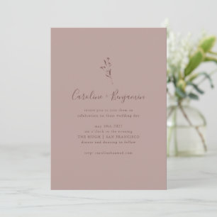 Convite Simples Script Botânico Dusty Mauve Boho Casamento