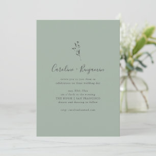 Convite Simples Script Botânico Verde Salvia Casamento Boh
