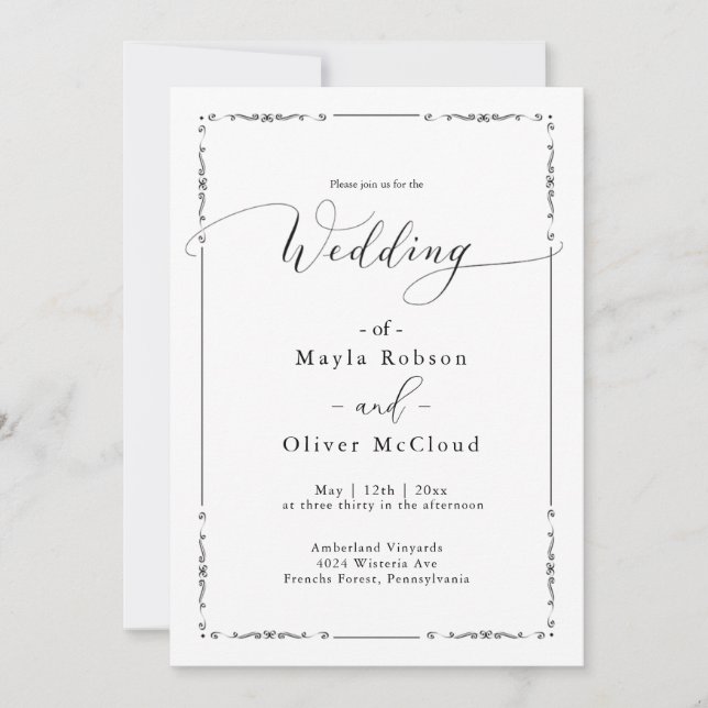 Convite Simples Script de Caligrafia Elegante Casamento (Frente)