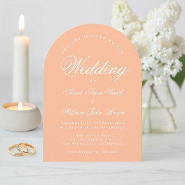 Convite Simples Script Elegante Moderno de Casamento Peach