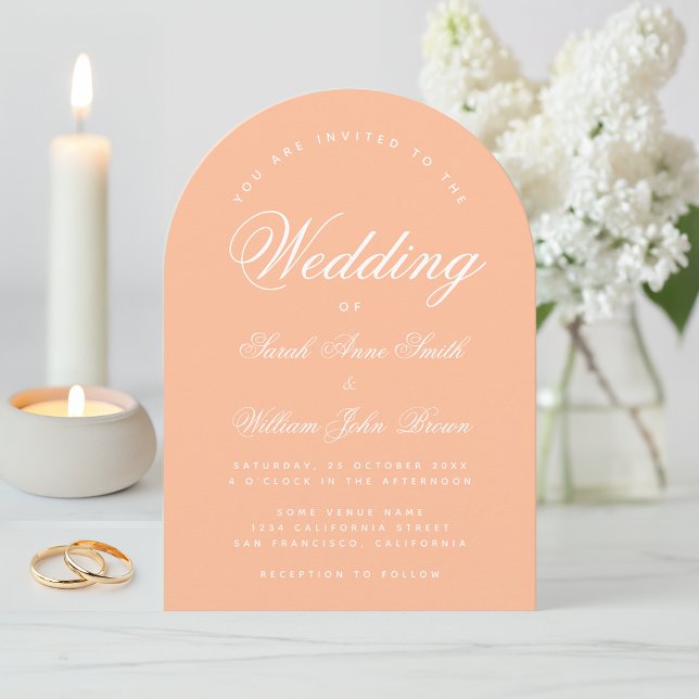 Convite Simples Script Elegante Moderno de Casamento Peach (Criador carregado)