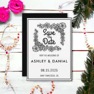 Convite Simples script floral Wreath Casamento Salve a Dat
