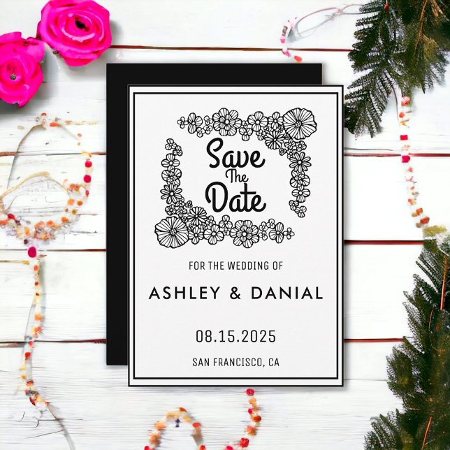 Convite Simples script floral Wreath Casamento Salve a Dat (Criador carregado)