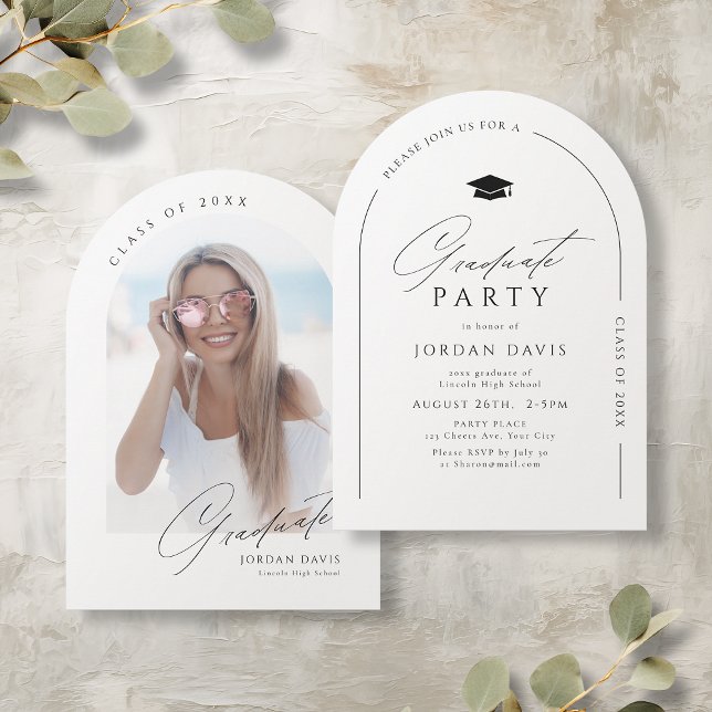 Convite Simples Script Moderno Elegante Graduação Arco (Simple Elegant Script Modern Arch Graduation Invitation)