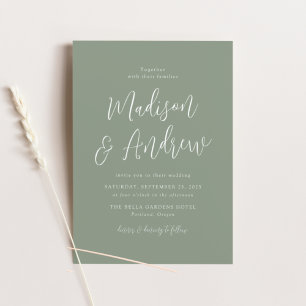 Convite Simples Script Sage Green Wedding