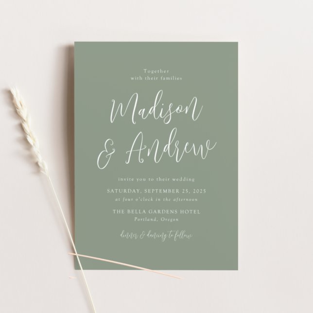 Convite Simples Script Sage Green Wedding (Criador carregado)