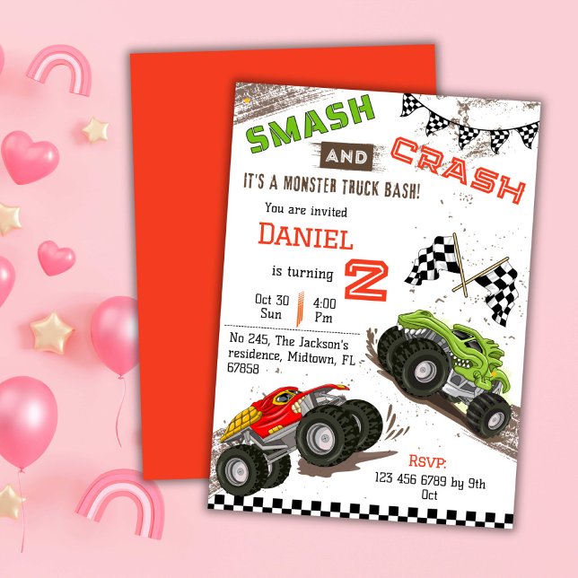 Convite Simples segundo aniversário de camionete monstro m (Criador carregado)
