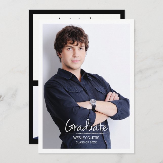 Convite Simples sofisticação, Anúncios de Graduação (Frente/Verso)