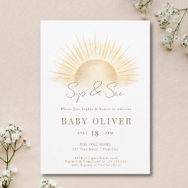 Convite Simples Sol Boêmio de Ouro Beba e Veja