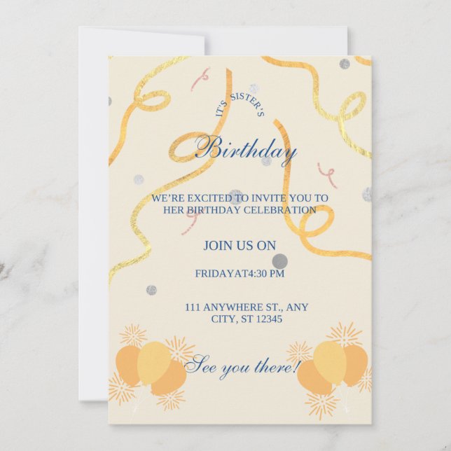 convite simples Tamanho: 5" x 7" (Frente)