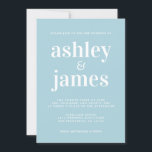 Convite Simples Tipografia Chic Casamento Azul Brilhante<br><div class="desc">O convite de casamento simples e chic apresenta na moda branco, tipografia elegante e moderna em um fundo azul brilhante. Basta adicionar os detalhes do seu casamento. Desenvolvido exclusivamente para você pelo Happy Dolphin Studio. Se precisar de ajuda ou produtos correspondentes, entre em contato conosco em happydolphinstudio@outlook.com. Estamos felizes em...</div>