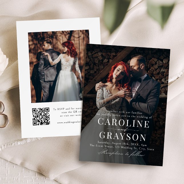 Convite Simples Tipografia de Script Gracioso Foto Casamen (Simple Graceful Script Typography Photo Wedding Invitation)