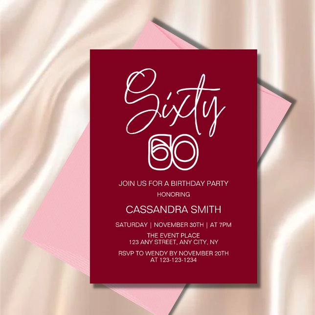 Convite Simples Tipografia Moderna da Borgonha 60º Anivers (Criador carregado)