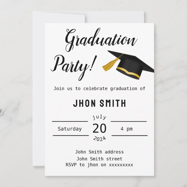 Convite Simples tipografia preto & branco foto (Frente)