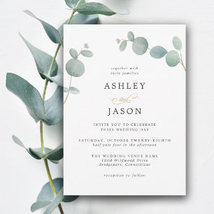 Convite Simples Verde Elegante Eucalyptus Deixa Casamento