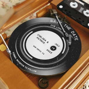 Convite Simples Vinil Vintage Disco de Vinil Salvar Data R