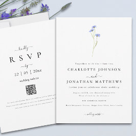 Convite Simples Wildflower Elegant Script QR code Casament