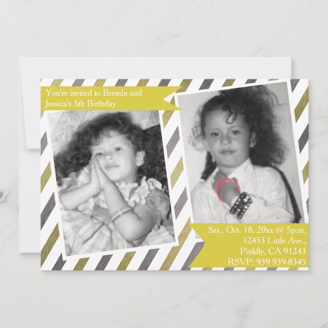 Convite Simples Yellow Invitation no aniversário duplo (Frente)