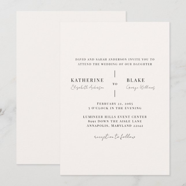 Convite Simplesmente Casamento de Champanhe Leve  (Frente/Verso)