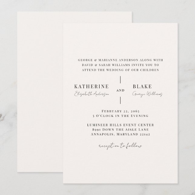 Convite Simplesmente Casamento Moderno com Champanhe Claro (Frente/Verso)