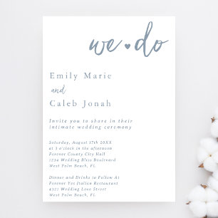 Convite Simplesmente Chic Azul Empoeirado Casamento Íntimo