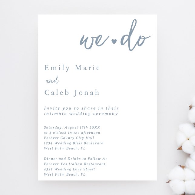 Convite Simplesmente Chic Azul Empoeirado Casamento Íntimo (Criador carregado)
