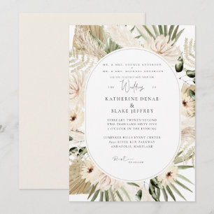 Convite Simplesmente Elegante Casamento Pampas Ambos os Pa