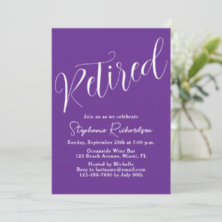 Convite Simplesmente Moderno Script Roxo Escuro Aposentado