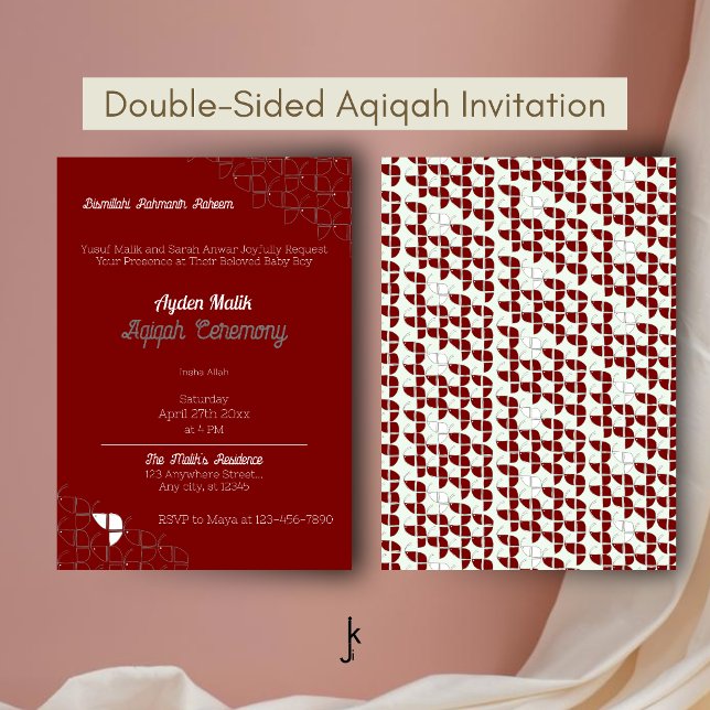 Convite Simplesmente Retro Vermelho Branco, Aqiqah Baby Sh (Criador carregado)