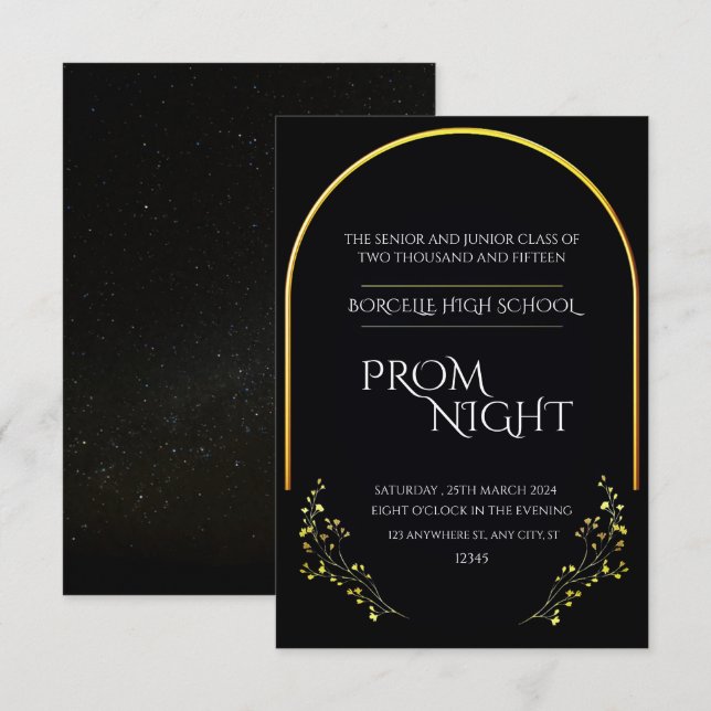 Convite Simplicidade Chic: Noite de Baile de formatura Min (Frente/Verso)