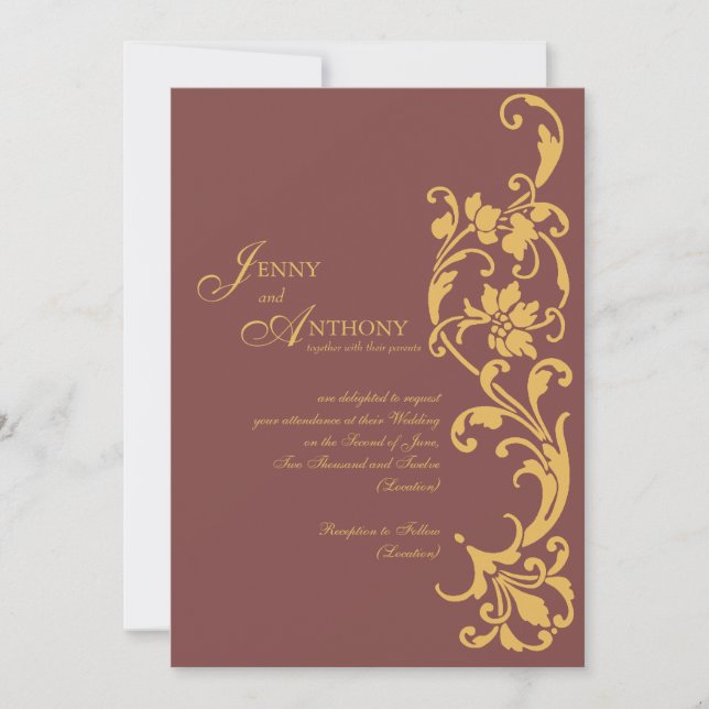 Convite Simplicidade elegante de cor castanho e laranja qu (Frente)