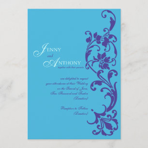 Convite Simplicidade Elegante DIY em Azul Céu e Violeta An